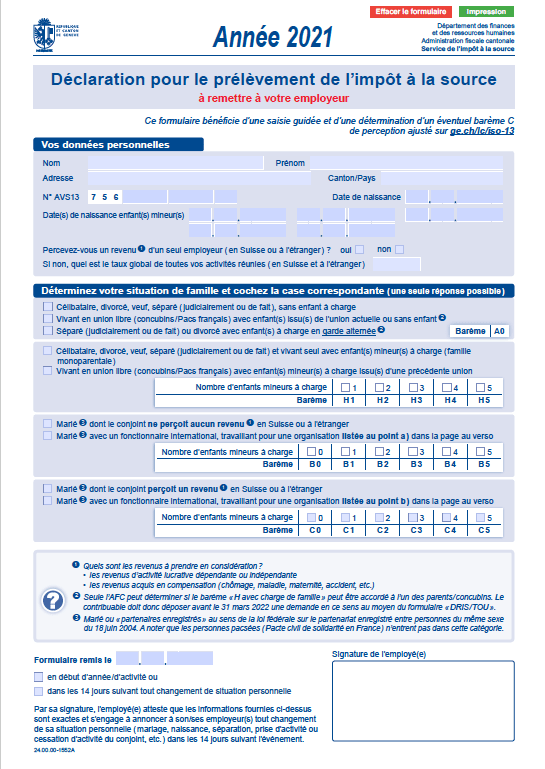 Formulaire déclaration prélèvement impot source