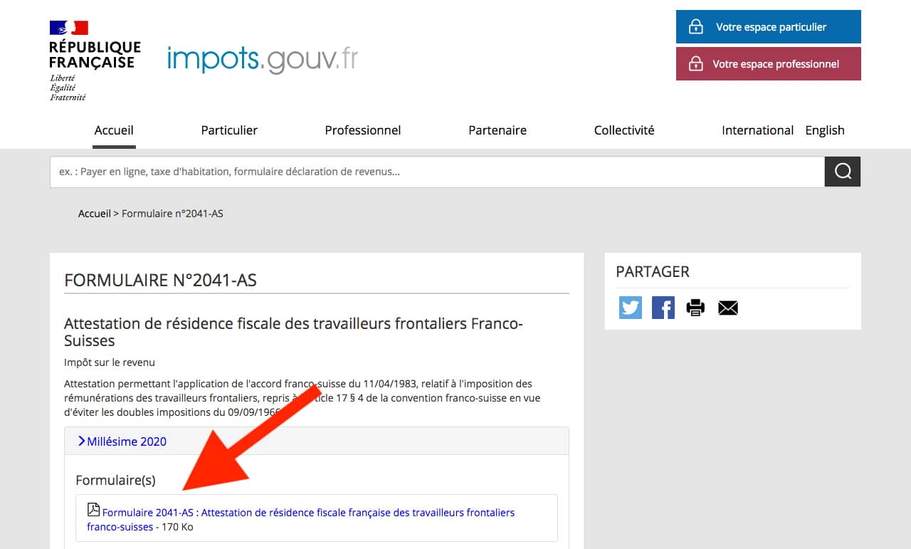 Trouver le formulaire des impôts 2041-AS pour frontaliers